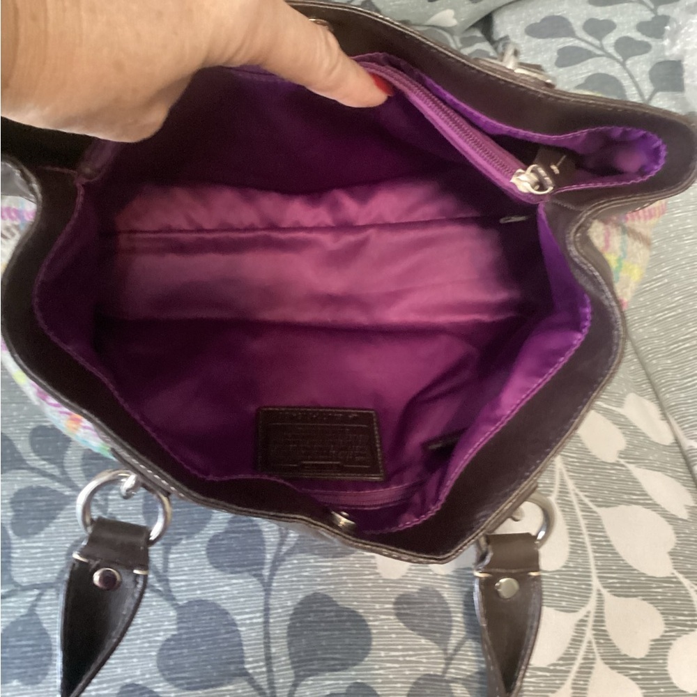 Coach F15456 Plaid Wool Leather Trim Satchel Brown Multicolor Fall Bag - Picture 4 of 5